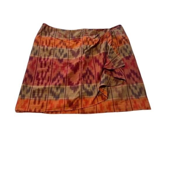 Lauren Ralph Lauren True Wrap Skirt Above Knee Geo Motif Ruffle Ikat Fall NEW 20 - Picture 3 of 10
